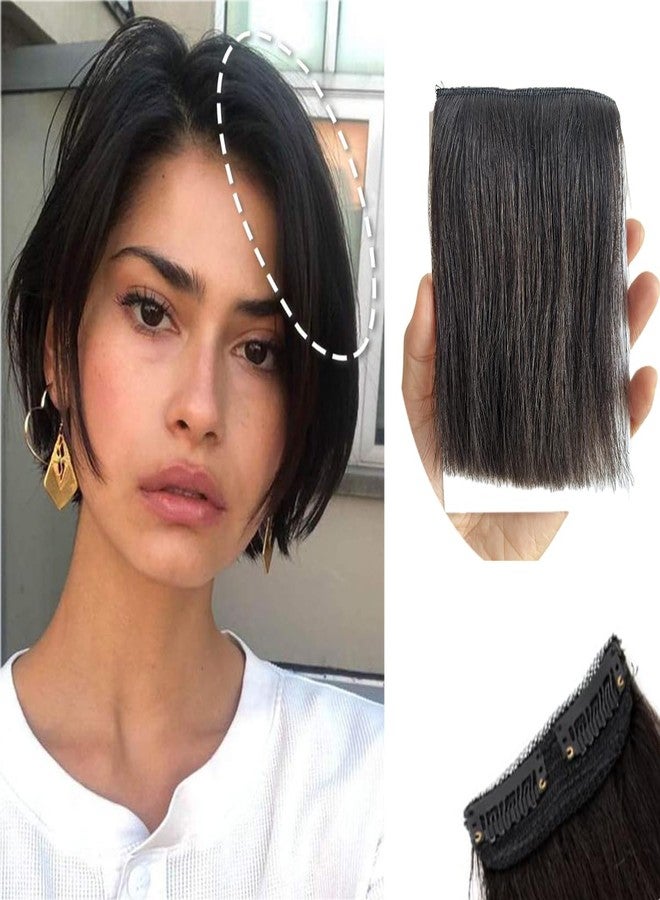 FEIPRO Real Human Hair Silky Straight Short Hair Extensions Volume Insert Clip Natural Invisible Lady Parts Frontal Bangs Toppers for Women Men Thinning Hair Short Hair 4"#1B Natural Black - Image 3